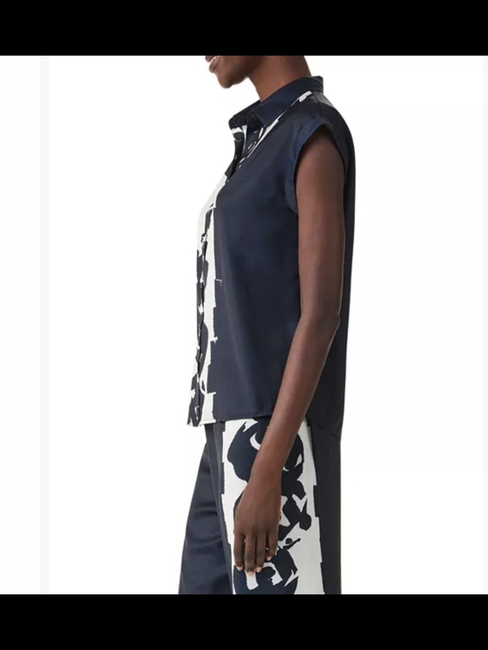 NIC+ZOE Navy and White Sleeveless Button-Front Top